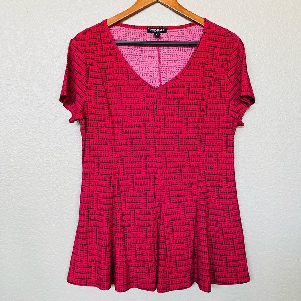 Roz & Ali Flattering Waist Pink Flared Hem Flowy Blouse M
